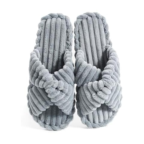 Cosy Pyro Slippers for Women House Bedroom Furry Cross bands Slide Shoes Anti-Skid Sole Open Toe Slippers Grey 40-41 Cover