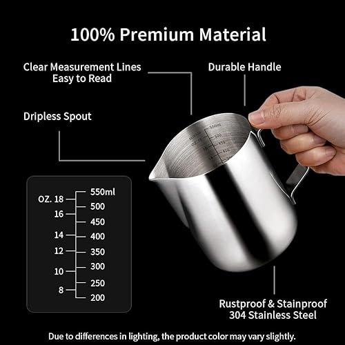 Miniatura 6 de Jarra de espuma de leche de 20 onzas  20.3 fl oz  Jarra de vapor watchget Espresso de acero inoxidable para espuma de leche, para capuchino, latte,