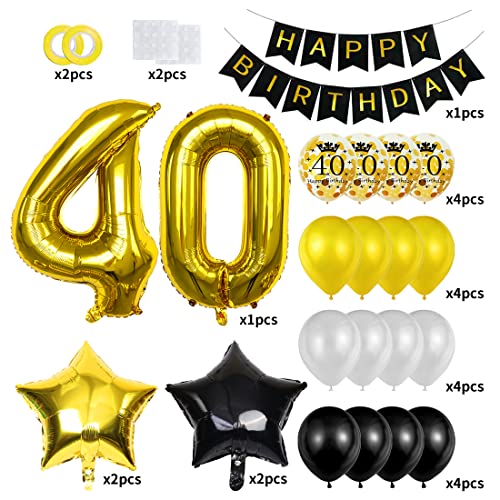 Palloncini 40 Anni Compleanno Nero e Oro, 40 Anni