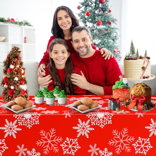 DYLIVeS 3 Pcs Red and Silver Snowflake Tablecloths, Christmas Frozen Snowflake Table Cover Disposable Plastic Winter Holiday Table Cloth for Christmas Birthday Party Decoration Supplies, 54 x 108 Inch – Image 6
