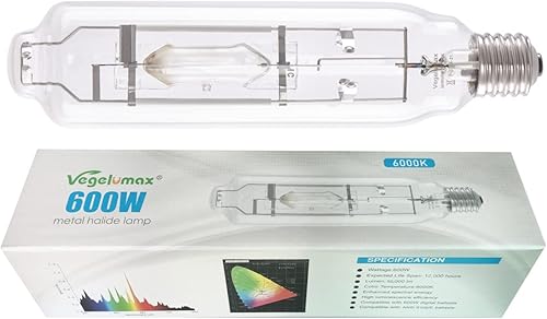 MH 600 W Haluro de metal de un solo extremo HID lámpara de crecimiento de alto PAR Espectros azules y violetas mejorados para horticultura