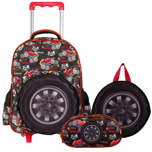 Kit Mochila Lancheira Estojo Escolar Infantil Monster Trucks