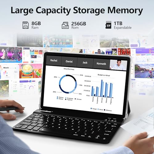 Image of 2024 Newest 2 In 1 Tablet,10.1 Inch Android 12 Tablet with Keyboard,256GB Storage 1TB Expand with Case Mouse Stylus,2.0GHz Octa Core,1280*800 HD Touch Screen,5MP Dual Camera,2.4 /5G Wi-Fi,BT 5.0
