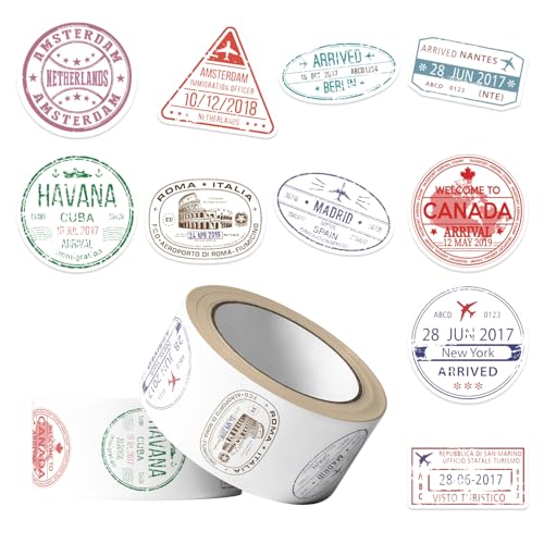 Retro Passport Stamp Stickers Roll