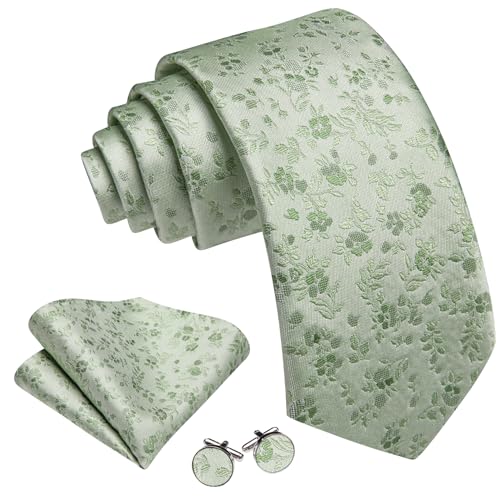 Image of Barry.Wang Men Tie Set Floral Paisley Silk Necktie Pocket Square Cufflinks Formal Wedding Party Business