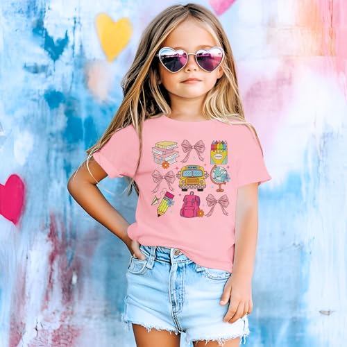 KEKEMI Toddler Girl First Day of School Shirts Kindergarten Bow T-Shirt Kid Back to School Outfits Cute Preschool Tees 3-8Y4