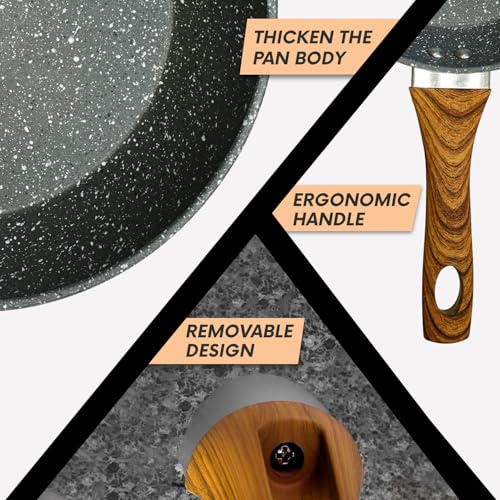 AEX 28cm Nonstick Frying Pan with Lid | Scratch-Resistant & Durable Skillet | Cool-Touch Wooden Handle | Suitable for Induction, Gas, and Electric Hobs - Image 6