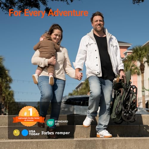 Lightweight Baby Travel Stroller with Carbor Fiber Frame, Compact & Airplane-Friendly, One-Handed Folding Design, 11.6 lbs, Perfect for Toddlers, Green - Image 3