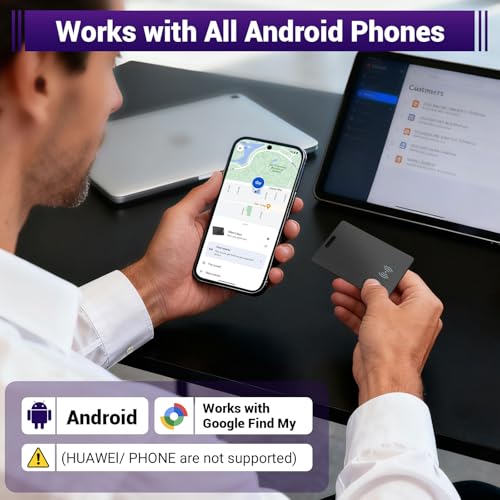 Wiederaufladbare Geldbörsen-Tracker-Karte mit Bluetooth für Android ab Version 9,kompatibel mit Google Mein Gerät Finden, kabelloses Laden,IP68 wasserdicht,ohne ABO,für Schlüssel,Gepäck & Tasche (1)
