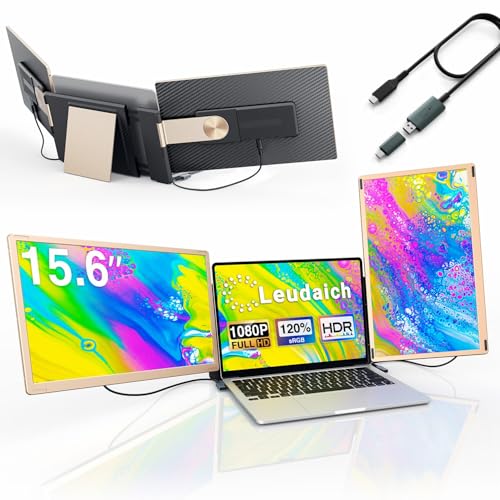 Image of Leudaich 15.6'' Laptop Screen Extender & 2-in-1 USB-A /C Video Transmission Cable, Design for Without Full-Featured Type-C Ports Laptop Connect tri-Screen, Compatible with Mac,Wins, Android, Dex