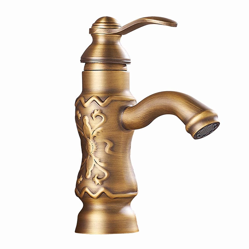 Robinet de salle de bain vintage en laiton massif avec mitigeur rétro gravé à poignée unique