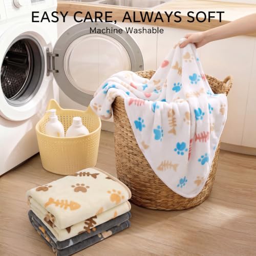Image of Luciphia Dog Blanket 3 Pack, Soft Cozy Fleece Throw for Puppy Cat,30 inchx20 inch | Fuzzy Flannel Small Pet Blanket Washable, Cute Paw Print for Crate Car Bed. Puppy Essential,Cat Stuff Gifts,Medium