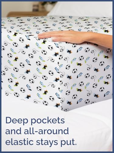 Image of Kids Queen Size Soccer Bed Sheets - 4 Piece Kids Soccer Sheet Set | Soccer Themed Bedding, Ultra-Soft, Cute & Cozy, Breathable & Machine Washable, Kids Bed Set for Boys, Girls, Teens & Toddlers