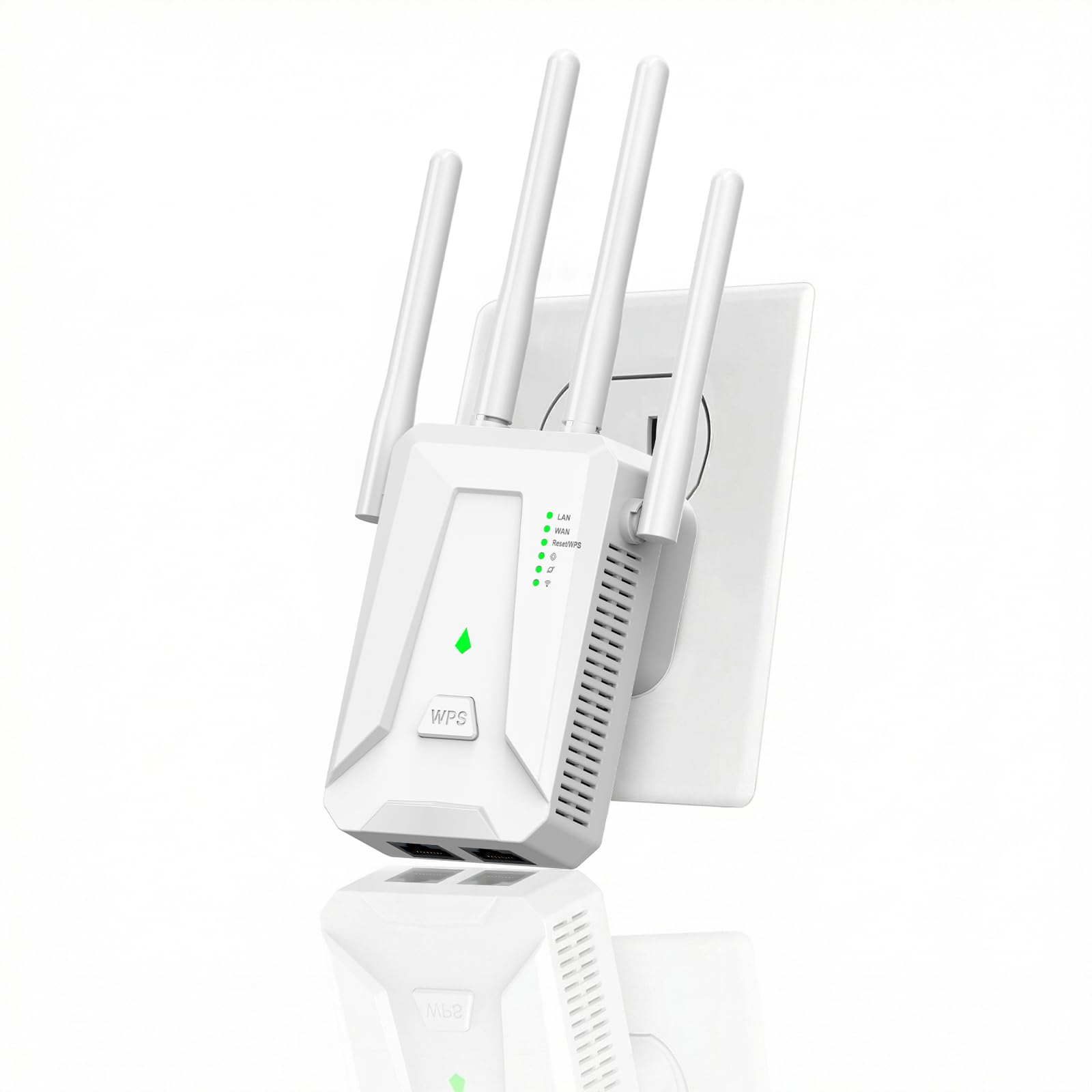 2026 WiFi Booster Range Extender, WiFi Extender, 4 Antennas Ethernet Port, 50 Devices WiFi Booster Extender, Covers Up to 5000 Sq.ft, Quick Setup, Works with Any WiFi Router, UK Plug (White)
