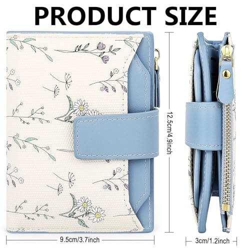 Cute Blue Flower Wallet for Women Small Kawaii Coin Purse with ID Window Lightweight and Stylish Design Compact Cash Wallet for Ladies4