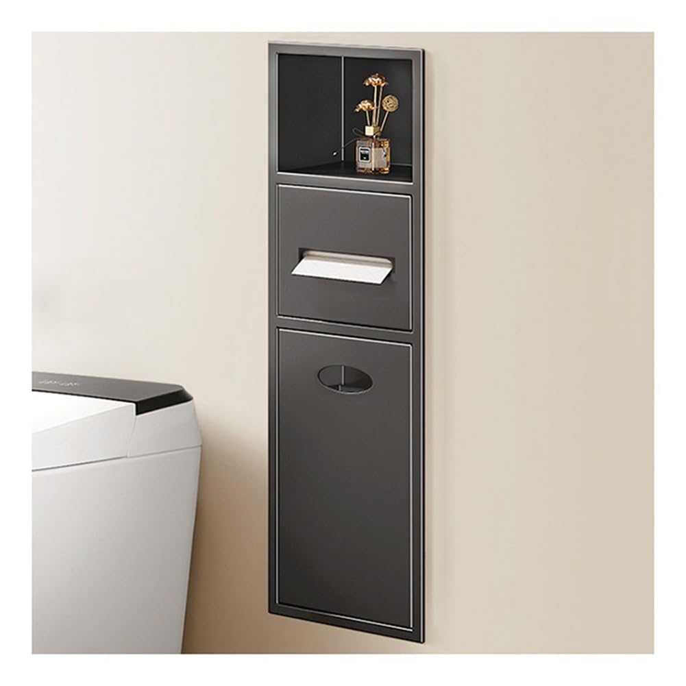 QUSYZD Modern Stainless Steel Shower Niche with Double Shelves and Trash Can Recessed Bathroom Storage Solution for Easy Organization,White-70x28x13.5cm,Gray-63x20x13.5cm