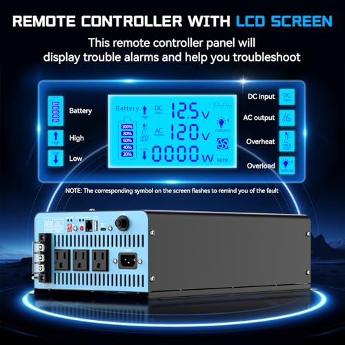 Image of 1500W Sump Pump Battery Backup System, Pure Sine Wave Inverter Charger with 25A Fast Charging, Auto Transfer Switch for Basement Flood Protection During Outages, LCD Remote, 12V Deep Cycle Compatible