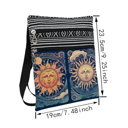 Mysterious Sun Messenger Bag Small Ethnic Pattern Printed Adjustable Strap Crossbody Zipper Bag Mysterious Sun Phone Bag Wallet Cute Shoulder Handbag for Women Friends2