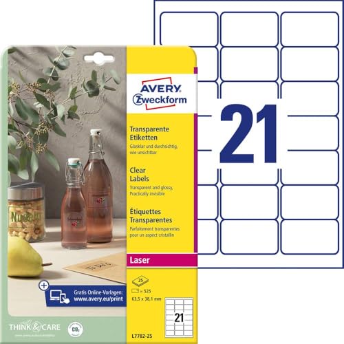 Avery Zweckform L7782-25 Crystal Clear Labels 63.5 x 38.1 mm