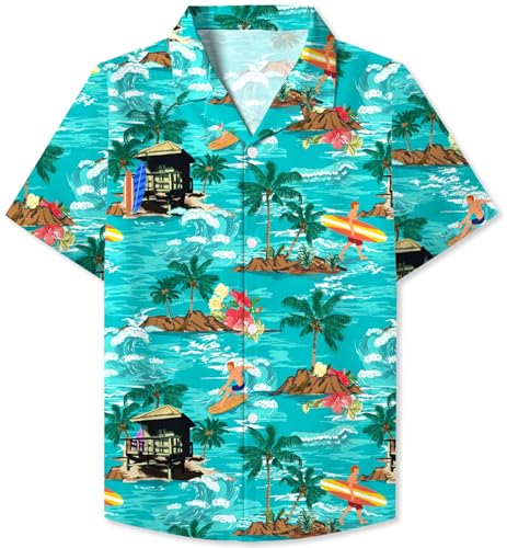 Image of SANGTREE Girls & Women's Hawaiian Shirts Button Down Short Sleeve Floral Tropical Shirt Beach Vacation Blouse Tops