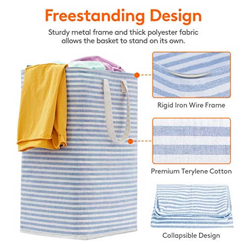 Image of Lifewit 1 Pack Laundry Basket 80L Each, Collapsible Clothes Hamper with Reinforced Handles, Freestanding Waterproof Design for Bedroom and Laundry Room, Blue 80L Total