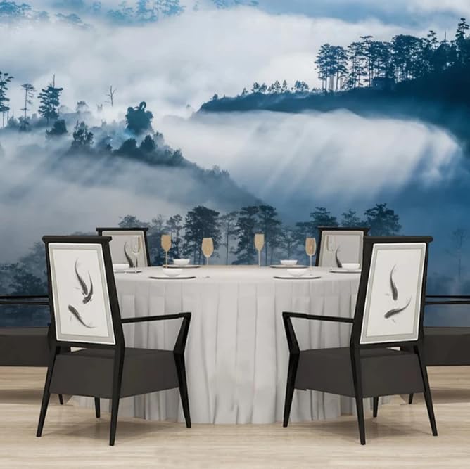 Paysage de forêt brumeuse papier peint 3D pour chambre zen