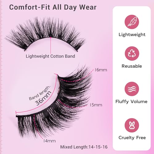 Cat Eye False Eyelashes Wispy Fluffy Volume Dramatic Long Strip Lashes Lightweight Natural Look Easy to Apply Reusable Faux Mink Lashes for Daily and Glam Makeup 7 Pairs - Image 4