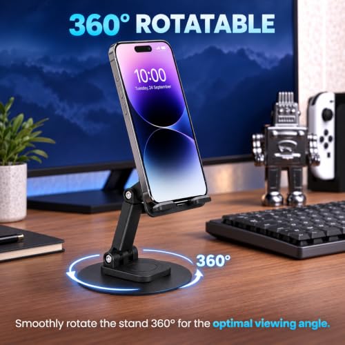 Image of Mobile Holder Stand Adjustable 360 Rotating, Cell Phone Stand Perfect for Video Table Online Class Home Bed Flexible Charging Hand Bike Movie Office Gift Desktop Heavy Duty