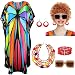 Maiteenly 6 Pcs Landlady Women Costume Curly Wig Print Caftan Dresses Jewelry Set and Sunglass for Cosplay Party(Butterfly)
