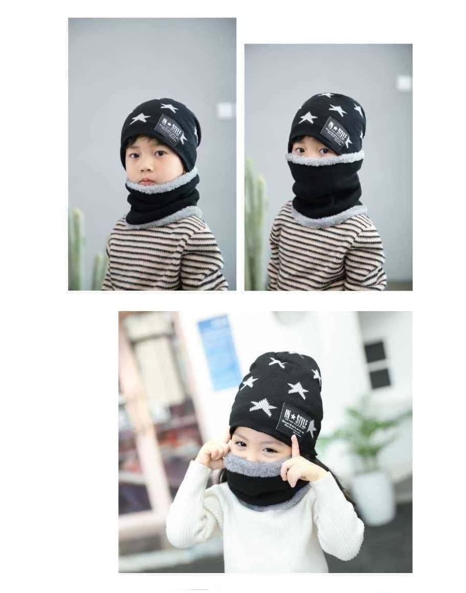 MOMISY Kids Winter Hat and Scarf Set, 2Pcs Warm Knit Beanie Cap and Scarf for 5-10 Years Old Boys and Girls (Black S) 2