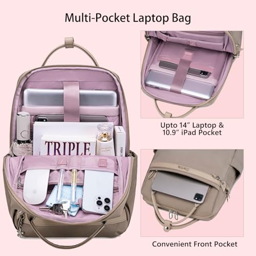 Image of Chantria Slim Backpack for Women Stylish 14-inch Laptop Bag 13L Multi-pocket Water-resistant Daypack with Top Handheld & Luggage Strap,Ladies Backpack for Office Casual College