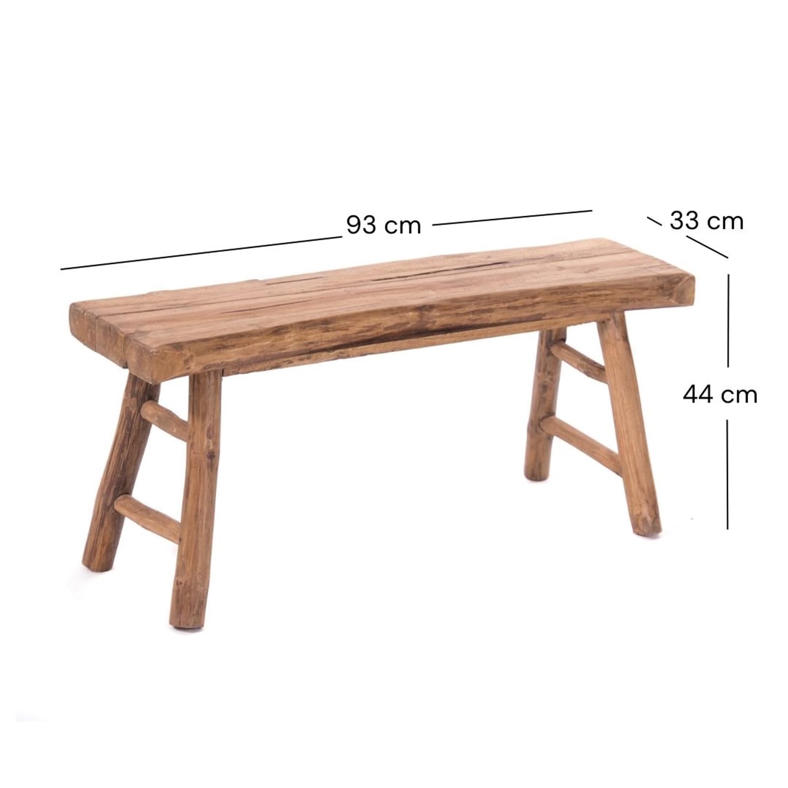 DESIGN DELIGHTS Banc en Bois Malu 93 | Teck, 93x44 cm, avec entretoises | Bois flotté Banquette, Bord darbre Banc dappoint, Banc de lit, Banc de Cuisine