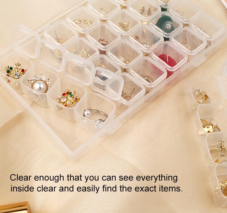Image of AKOAK 28-Compartment Transparent Plastic Storage Box, Separate Lid, Transparent Compartment, Nail Art Storage Box, Jewelry, Rhinestone, Beads, Screws, Organizer Container