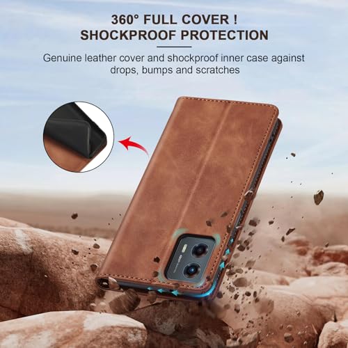 Image of Jasonyu Flip Wallet Case for Moto G 5G (2023),Leather Magnetic Folio Cover with Card Holder,Kickstand - TPU Shockproof Durable Protective Phone Case,Brown