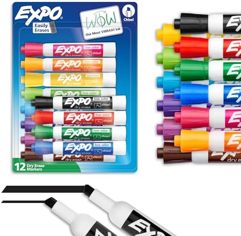 EXPO Dry Erase Markers, Low Odor Ink, Assorted Colors, Chisel Tip...