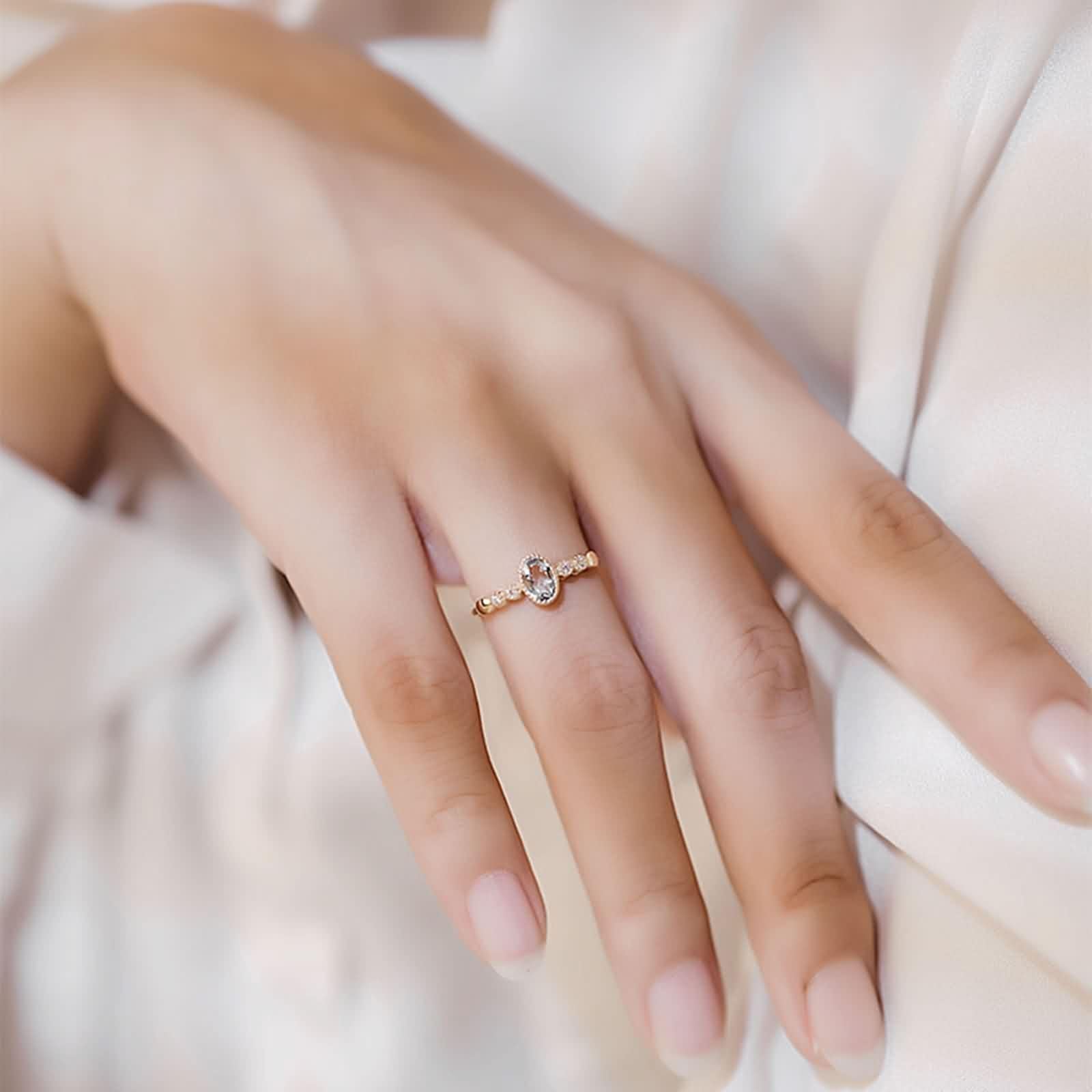 Anello Donna Eternity Ovale con Moissanite e Aquamarine, Anello Oro 9K/14K/18 Carati per Donna, Oro