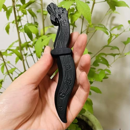 Daga con Cabeza de dragón de obsidiana Natural Tallada a Mano de