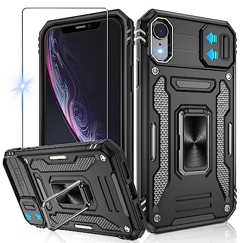 Jshru for iPhone XR Phone Cases with Screen Protector,Slide Camera Cover,Ring Kickstand