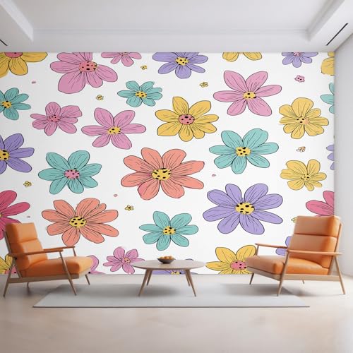 Genérico Papel Pintado Floral, Papel Pintado Pared Flor Amarilla Rosa Dibujos Animados de Decorativos del Hogar, para Salon Dormitorio Decoracion Pared, 352x250cm D&O64
