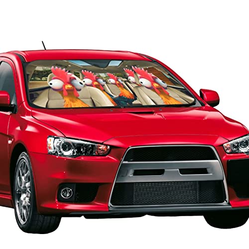 Windshield Car Sunshade Funny Animal Windshield Sun Shade Window Covers For Cars Rooster Folding Block Uv Rays Sun Visor Protector Chicken Car Window Shades For Car Truck Suv Auto Sunshades 51X27.5 In #TOP1