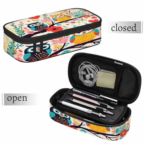 Image of Owls Pencil Bag Colorful Owl Branches Birdcage Flower Butterfly Big Capacity Pencil Case Pencil Pouch Pen Bag School Students Boy Girl