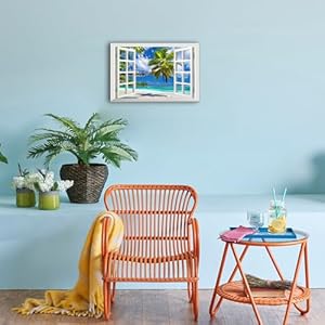 Beach Pictures Wall Art for Living Room, Blue Ocean Painting Decor for Bedroom, Fake White Window Palm Trees Canvas Prints Wall Decor, Coastal Landscape Artwork for Office Decoration 12x18 Inches Beach Pictures Wall Art for Living Room Blue Ocean Painting Decor for Bedroom Fake White Window Palm Trees Canvas Prints Wall Decor Coastal Landscape Artwork for Office Decoration 12×18 Inches