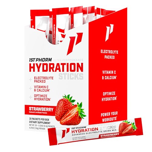 1st Phorm Hydration Sticks, Strawberry Flavor, Electrolyte Powder Drink Mix with Vitamin D and...