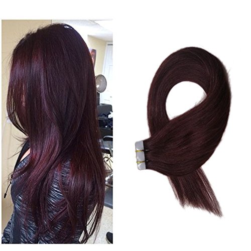 Tape In Human Hair Extensions 20 pcs Per Set Silky Straight Skin Weft Human Remy Hair (16 inches, 99j)