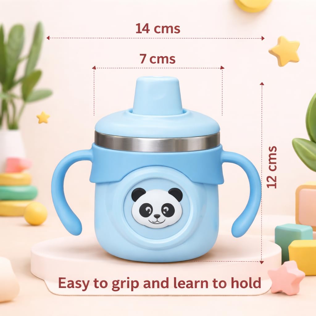 THE LITTLE LOOKERS Stainless Steel Sipper Bottle for Baby 260ml | 316 Grade SS | BPA Free | Suitable for Hot & Cold |Travelling Bottle for Kids & Toddler|Training Sippy Cup with Straw/Spout Sky Blue 4