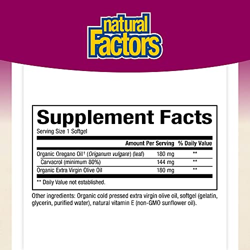 Natural Factors, Oil Of Oregano 180 Mg, Helps Maintain Good Health With Extra Virgin Olive Oil, 30 Softgels (30 Servings) #TOP1