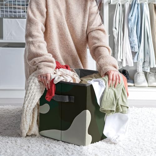Cube de rangement pour vêtements en tissu vert avec double poignées - 7