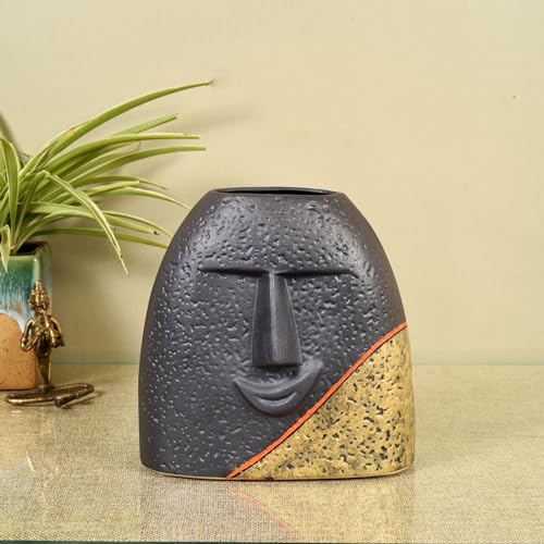 Image of Aakriti Art Creations Whispering Willow Planter | Handmade Matte Finish Black Ceramic Decorative Vase | Modern Indoor Planter for Living Room Table Decor & Housewarming Gift