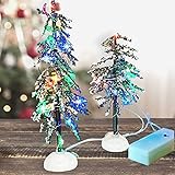BANBERRY DESIGNS Christmas Miniature Trees - Set of 2 LED Lighted Pine Trees for Holiday Village Setup - Colorful Lights
