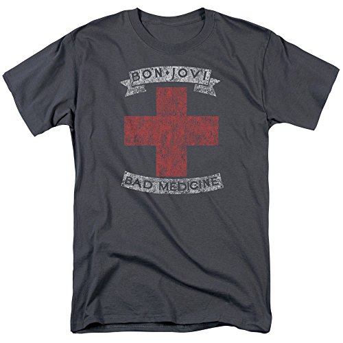 Bon Jovi Bad Medicine New Jersey Rock Roll Music Men's Adult T-Shirt Charcoal